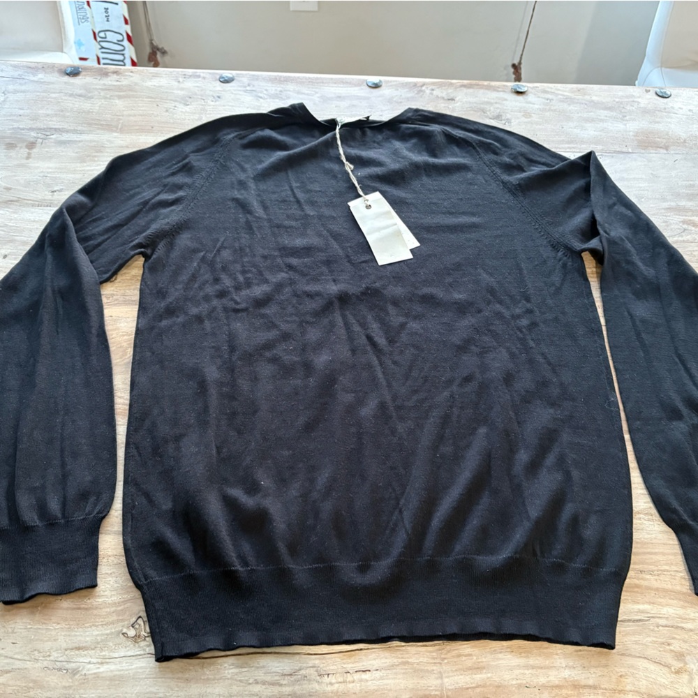 All Saints Rowe Black Crewneck Henley Sweater Soft Matt black size xl